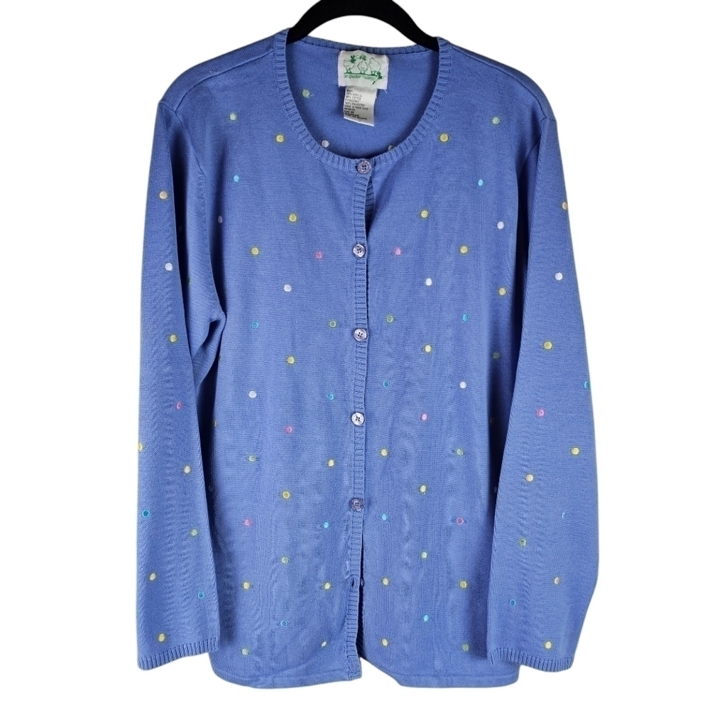 Quacker Factory Polka Dot Embroidered Button Down Cardigan in M